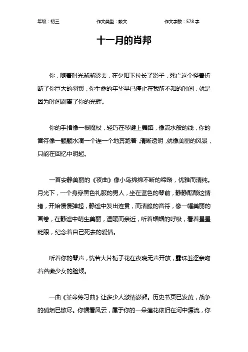 十一月的肖邦作文【初中初三600字】