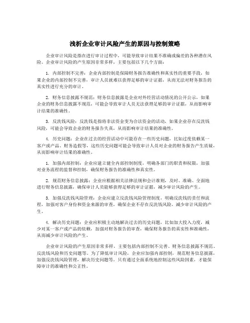 浅析企业审计风险产生的原因与控制策略