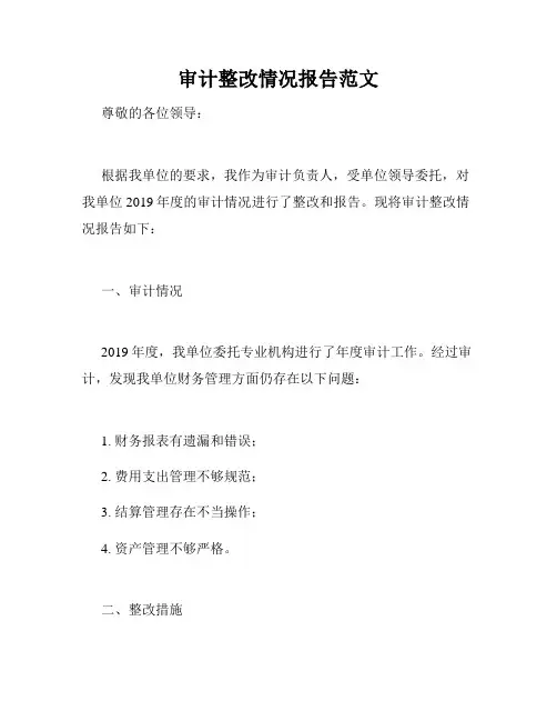 审计整改情况报告范文