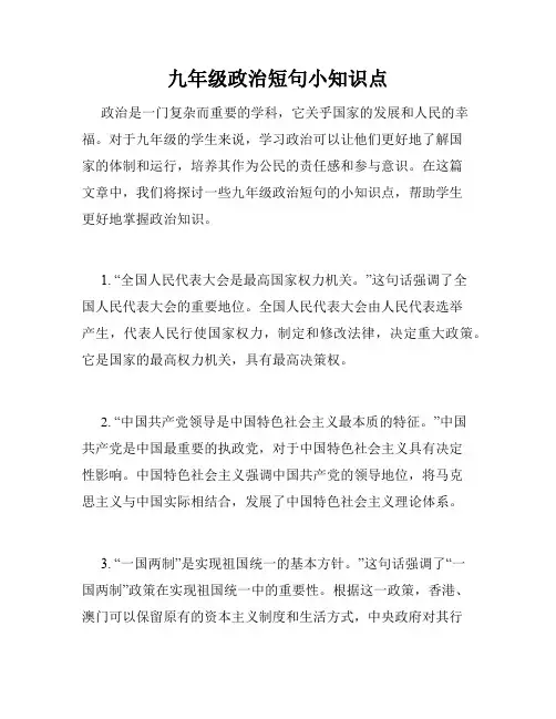 九年级政治短句小知识点