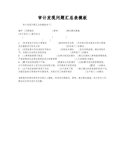 审计发现问题汇总表模板