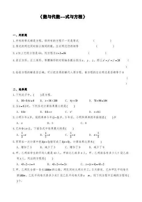 苏教版六年级数学下册试题 一课一练《数与代数--式与方程》 【含答案】