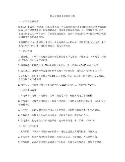 精品大米基地项目计划书