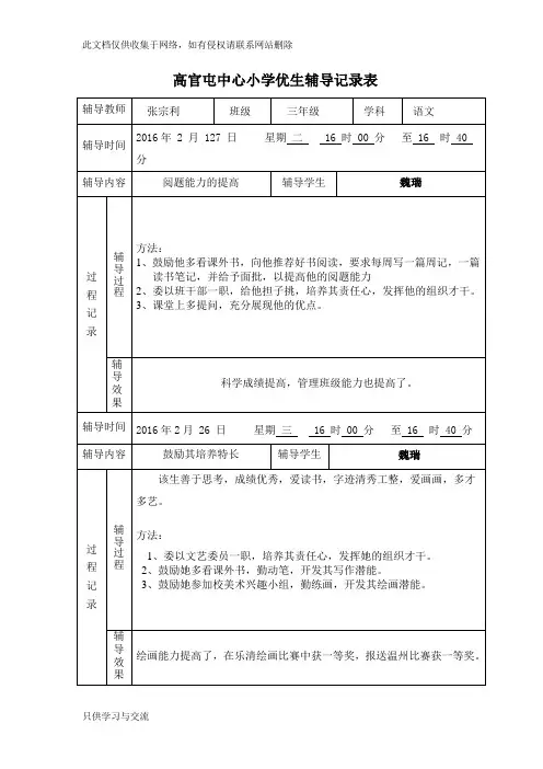 优生辅导记录表1培训讲学