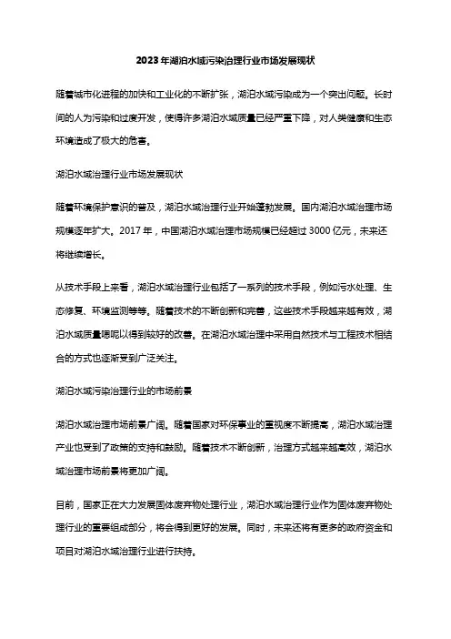 2023年湖泊水域污染治理行业市场发展现状