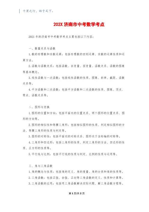 202X济南市中考数学考点