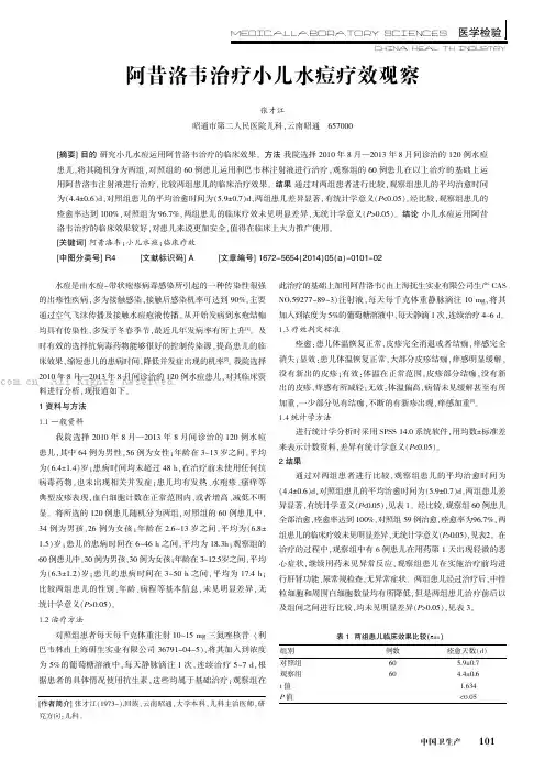 阿昔洛韦治疗小儿水痘疗效观察
