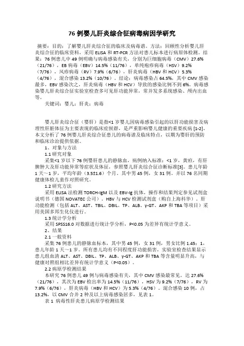76例婴儿肝炎综合征病毒病因学研究