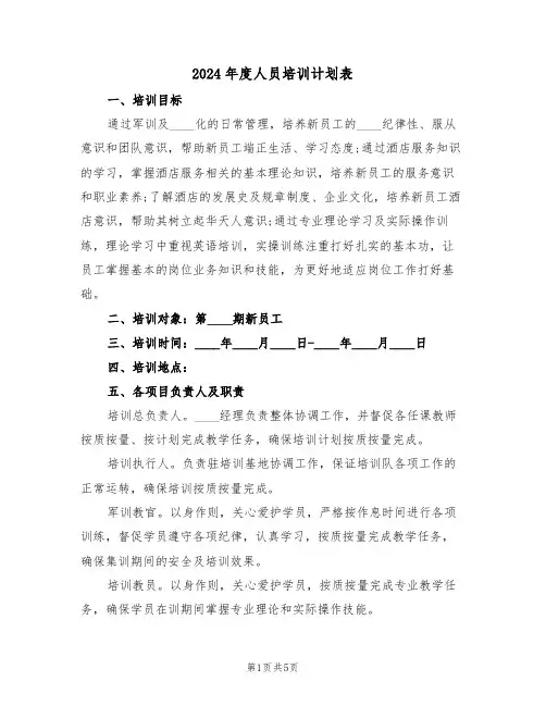 2024年度人员培训计划表(二篇)