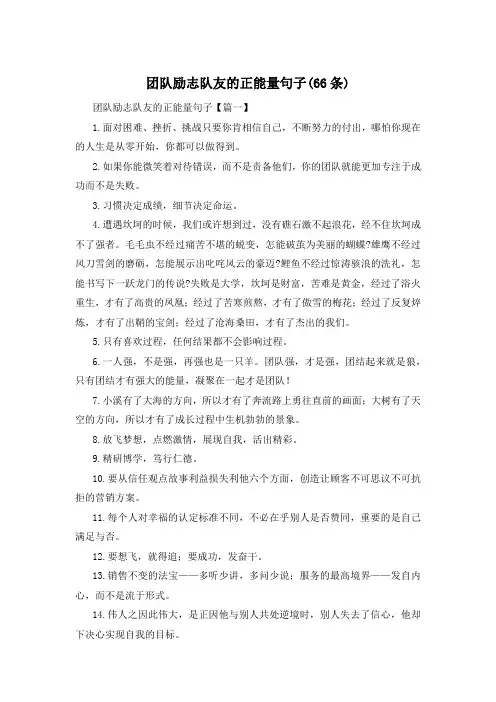 团队励志队友的正能量句子(66条) 