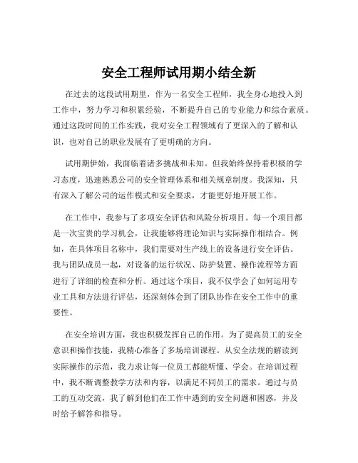 安全工程师试用期小结全新