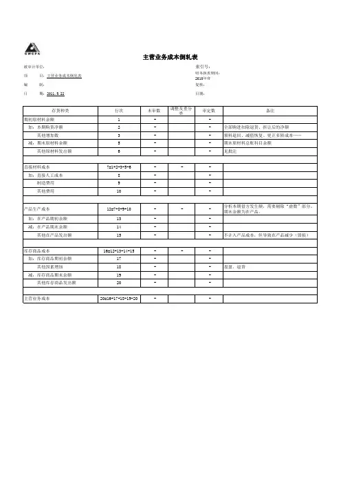 生产成本及销售成本倒轧表