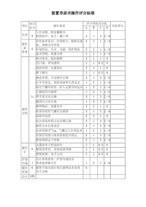 留置导尿术操作评分标准