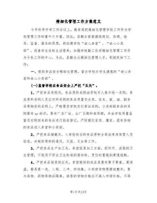 精细化管理工作方案范文(三篇)