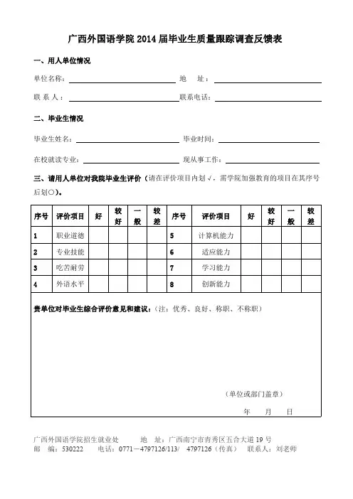 毕业生质量跟踪调查反馈表