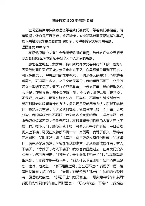温暖作文800字最新5篇