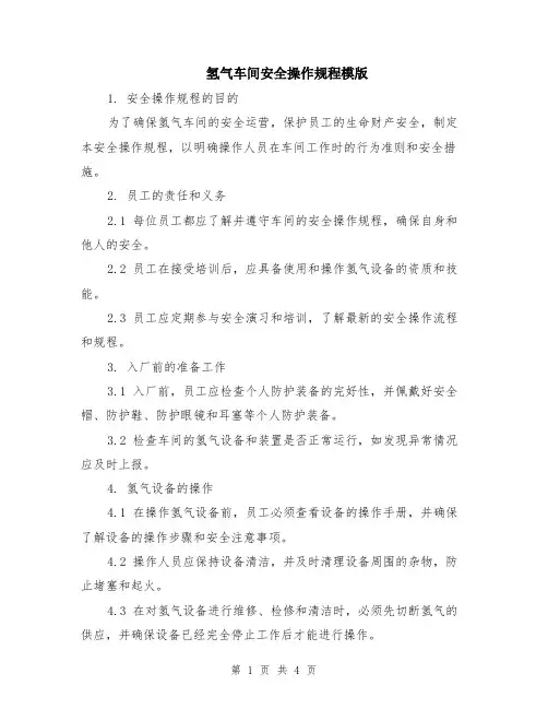 氢气车间安全操作规程模版