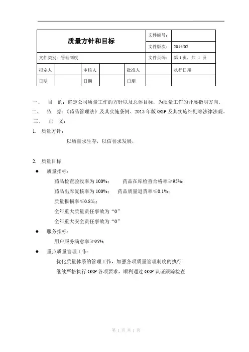 新版GSP要求-质量方针和目标
