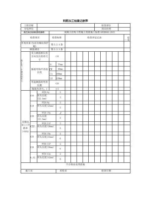 表4.钢筋加工抽查记录