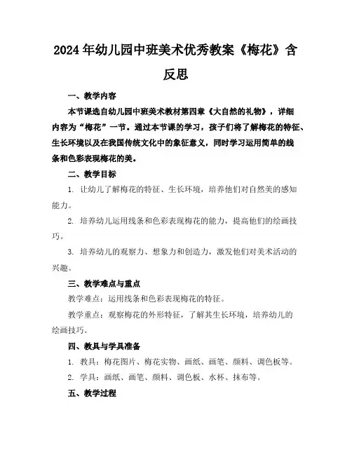 2024年幼儿园中班美术优秀教案《梅花》含反思
