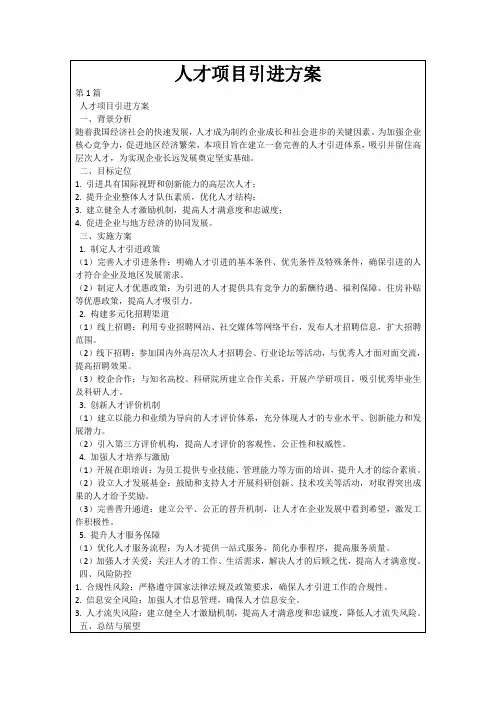 人才项目引进方案