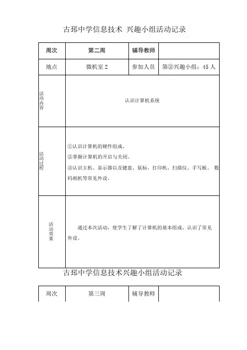 信息技术兴趣小组活动记录