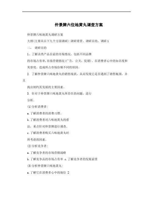 仲景牌六位地黄丸调查方案