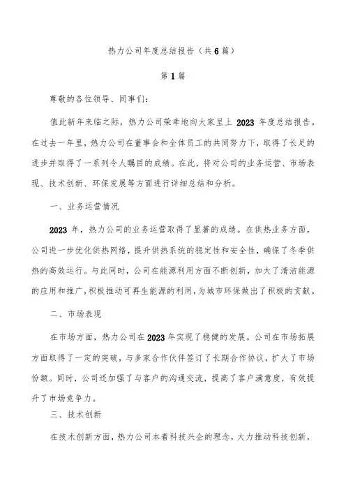 热力公司年度总结报告(共6篇)