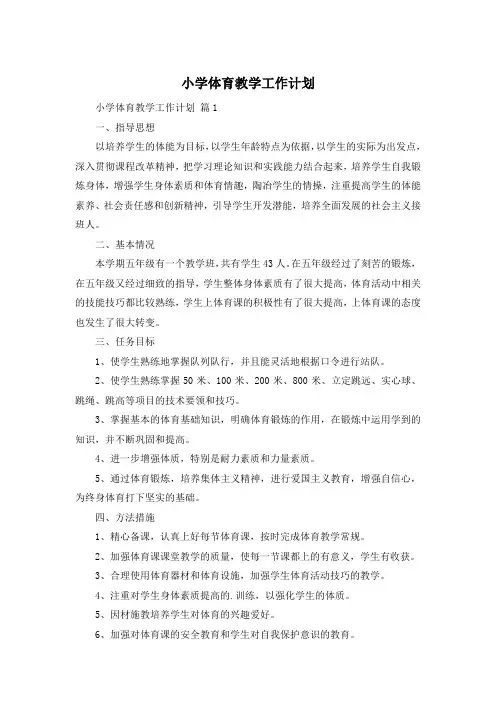 小学体育教学工作计划