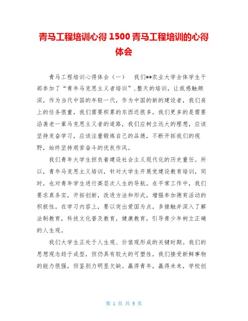 青马工程培训心得1500青马工程培训的心得体会