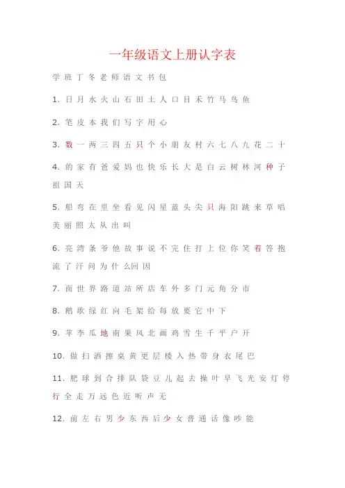【强烈推荐】一年级语文上册认字表