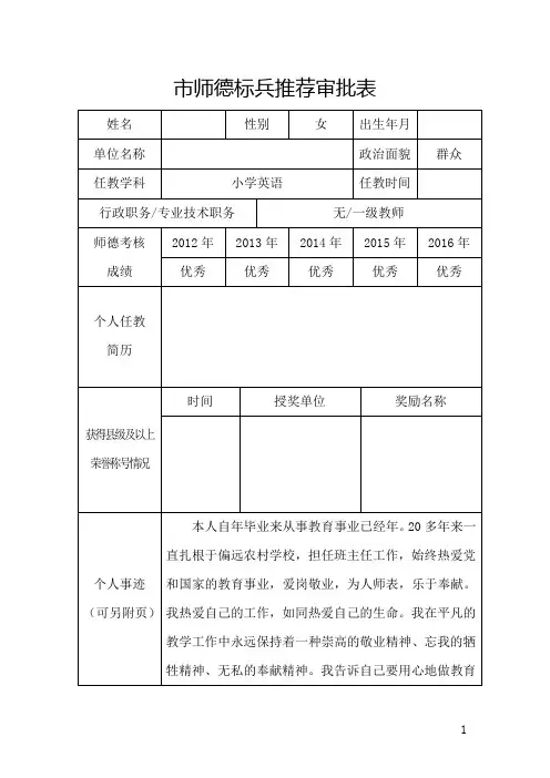 师德标兵推荐表