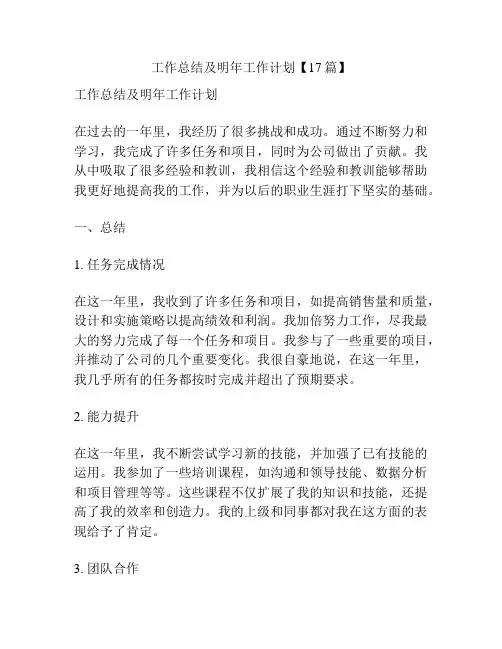 工作总结及明年工作计划【17篇】