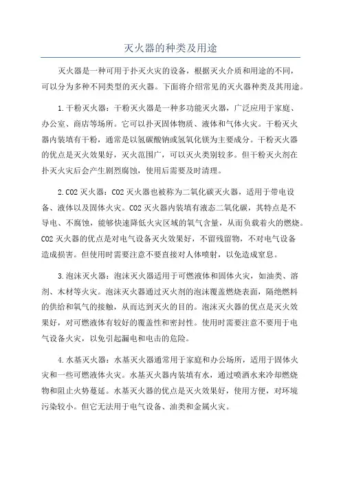 灭火器的种类及用途