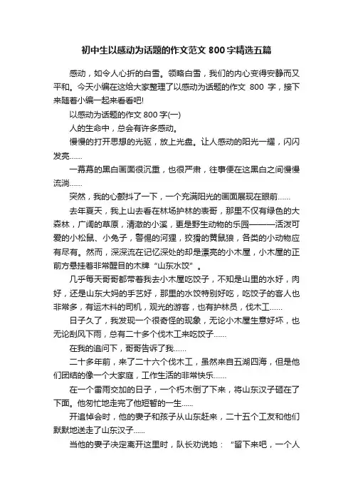 初中生以感动为话题的作文范文800字精选五篇