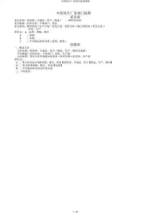 中药饮片厂各部门流程纲要