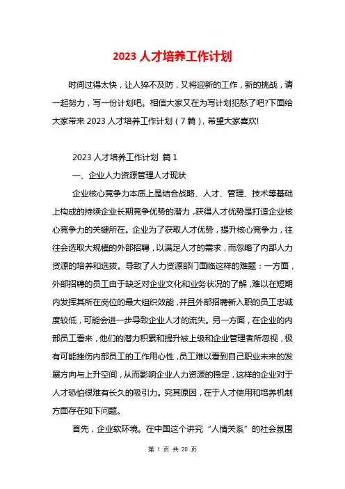 2023人才培养工作计划