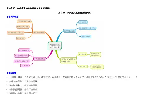 人教版高中历史必修一教材图解(思维导图+微试题)：第3课 从汉至元政治制度的演变