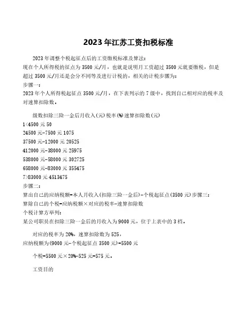 2023年江苏工资扣税标准