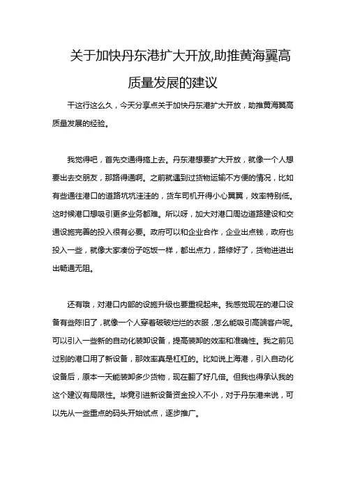 关于加快丹东港扩大开放,助推黄海翼高质量发展的建议