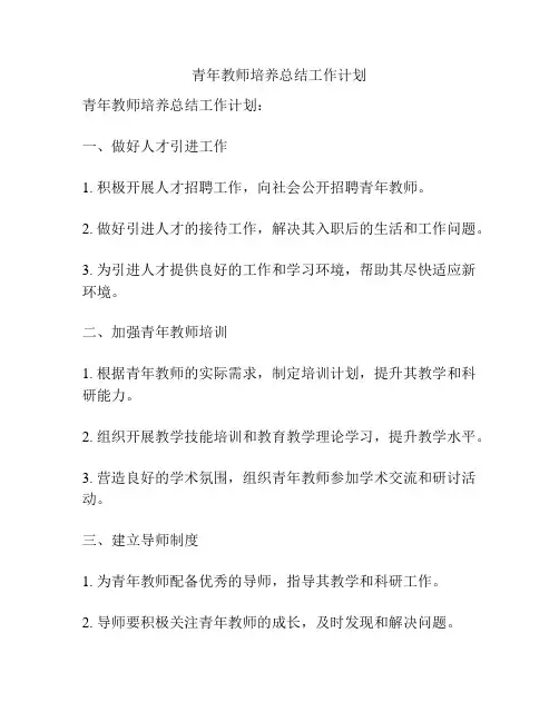 青年教师培养总结工作计划
