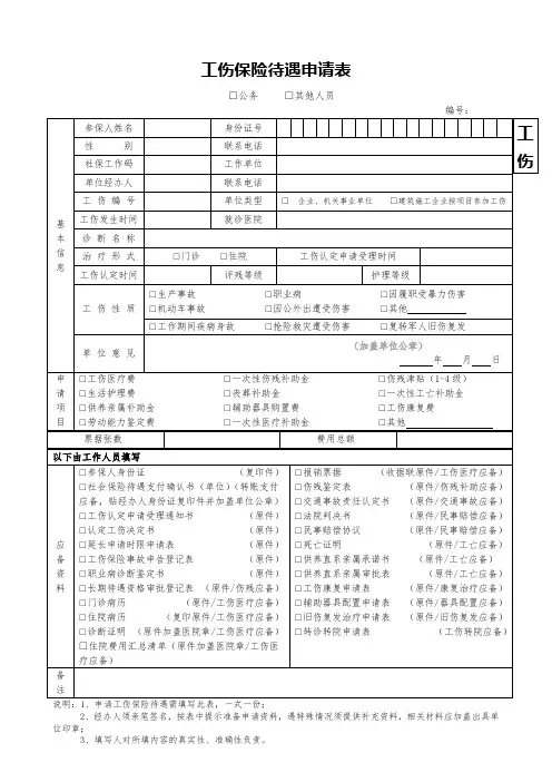 工伤保险待遇申请表