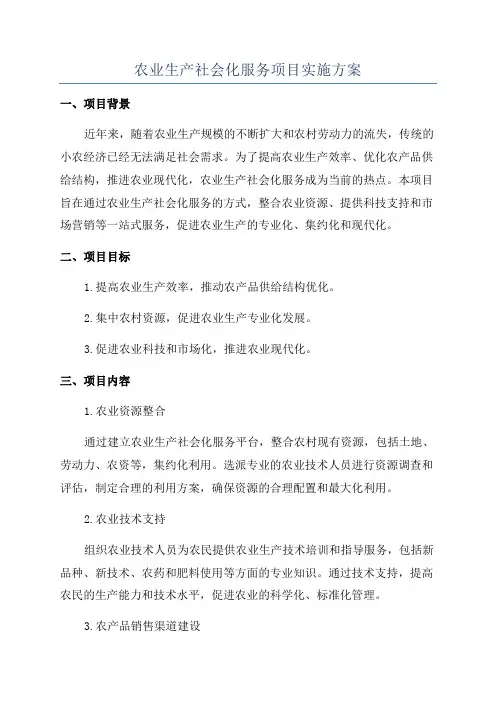 农业生产社会化服务项目实施方案