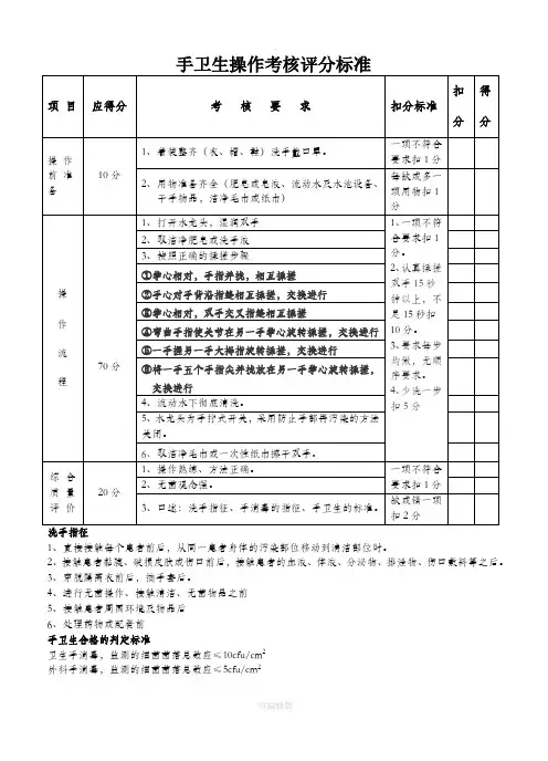手卫生操作考核评分标准