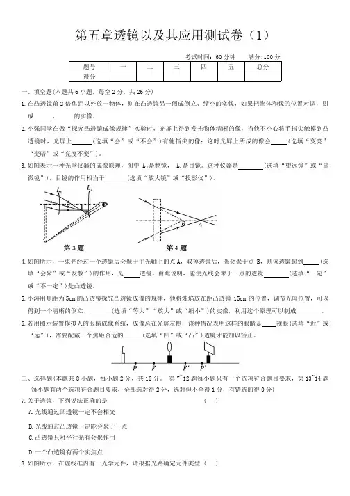 2024-2025学年八年级上册物理第五章透镜以及其应用测试卷(含答案)