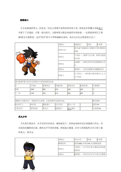 热血街霸3D全英雄技能属性图鉴详解