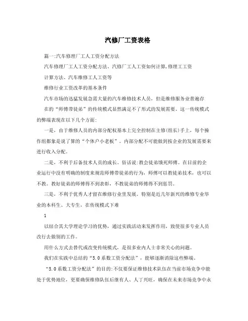 汽修厂工资表格