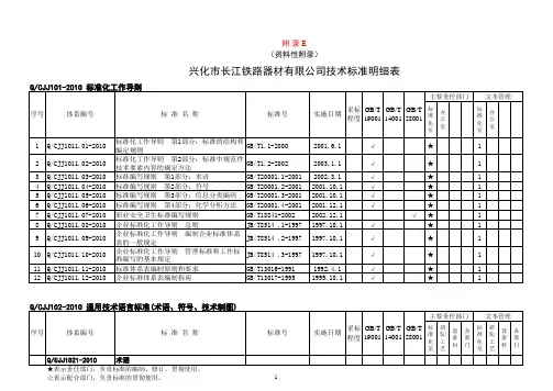 最新 技术标准明细表新