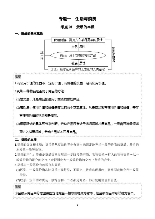 高中政治必修一经济生活 考点总结汇总