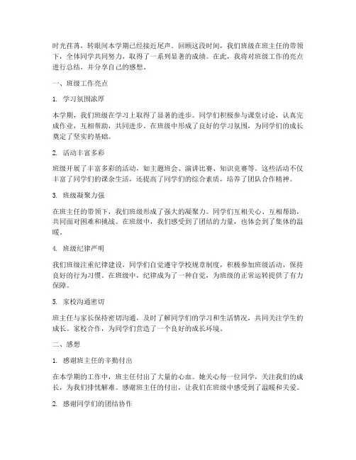 班级工作亮点总结感想